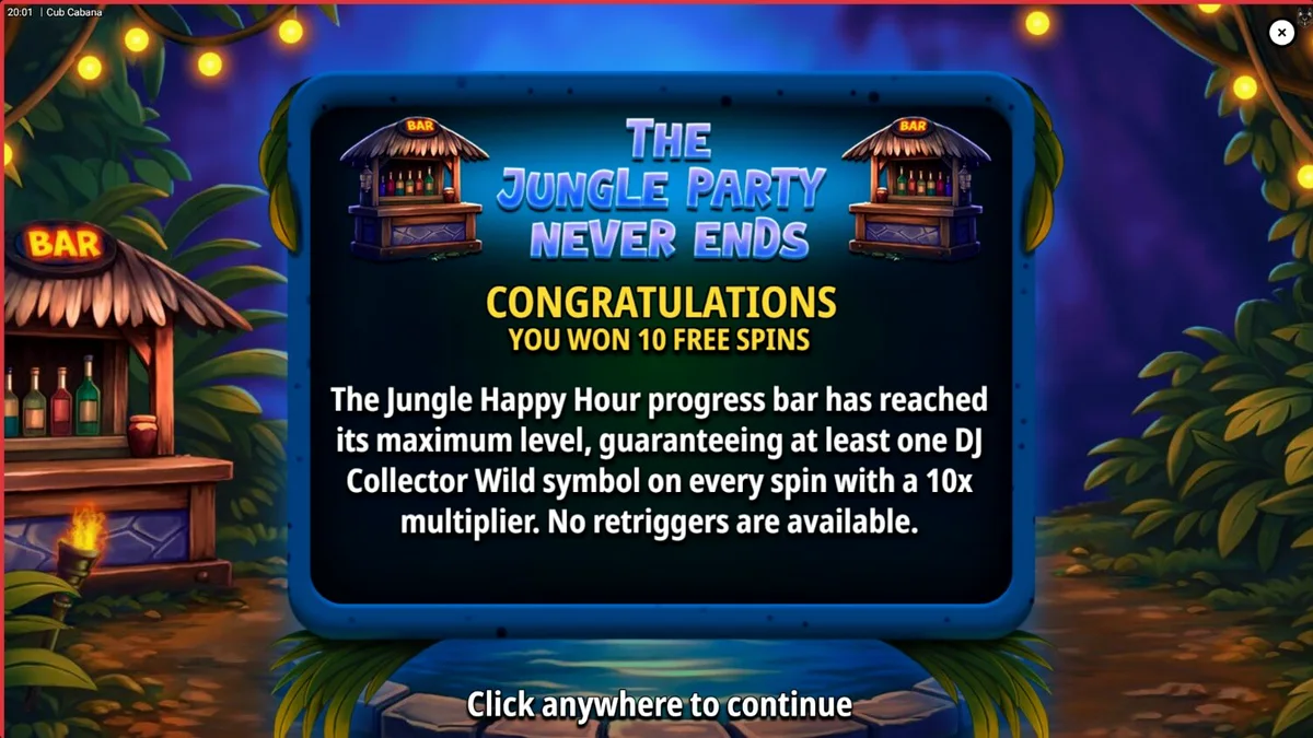 Tampilan visual bertema tropis dari slot Cub Cabana
