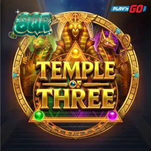 Tampilan visual grid 3x3 dalam permainan slot Temple of Three dengan nuansa Mesir kuno.